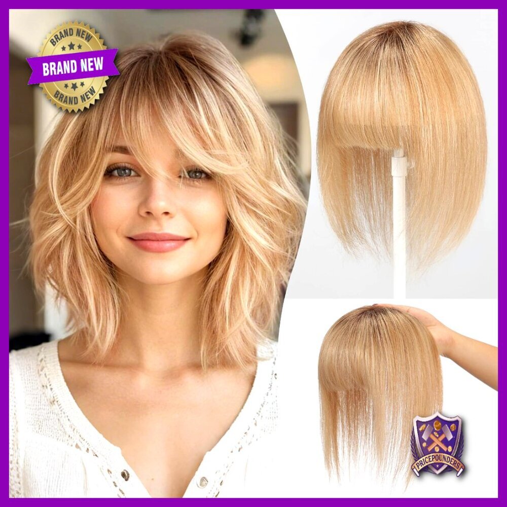 Human Hair Topper Swiss Lace Base Clip-In Bangs for Thinning Hair Natural
